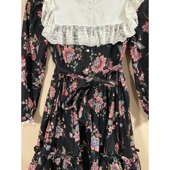 Vintage Miniworld Girls Floral Dress 12 Black Cottage Modest Prairie 90s Party - Picture 4 of 6